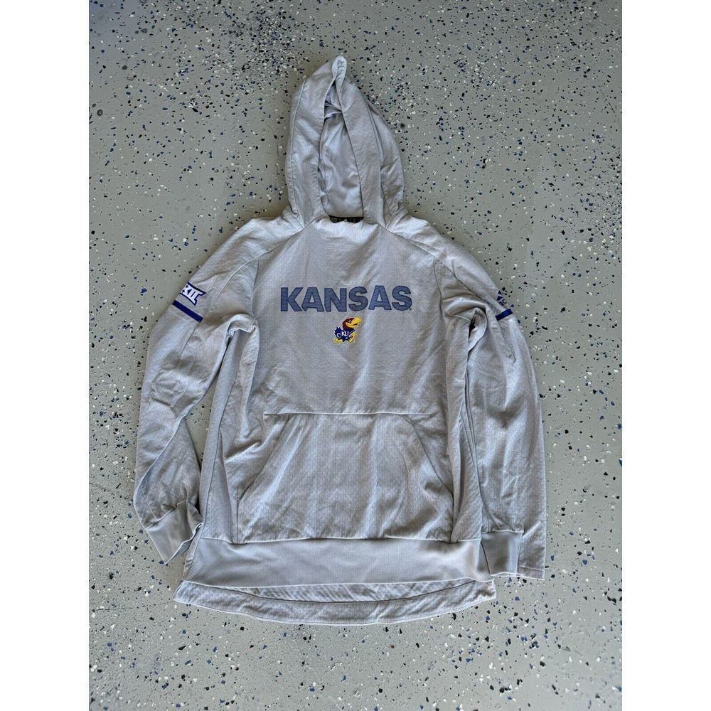 Adidas Kansas Jayhawks Hoodie Mens Small Grey Pullover Embroidered NCAA Sports